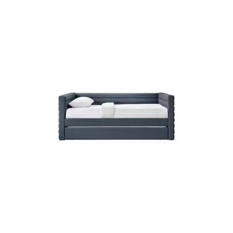 Daybed Gemello in Ecopelle Vegana Beige con Letto Estraibile, 2 Posti Letto