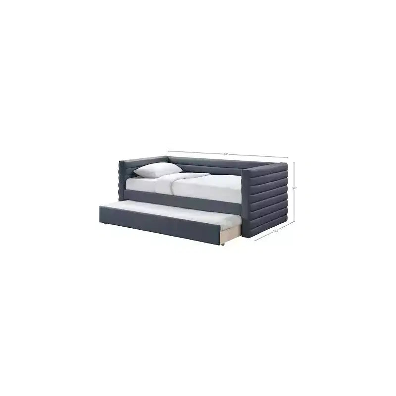 Daybed Gemello in Ecopelle Vegana Beige con Letto Estraibile, 2 Posti Letto
