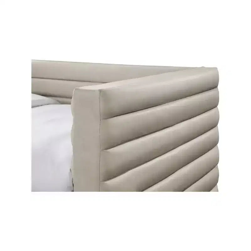 Daybed Gemello in Ecopelle Vegana Beige con Letto Estraibile, 2 Posti Letto
