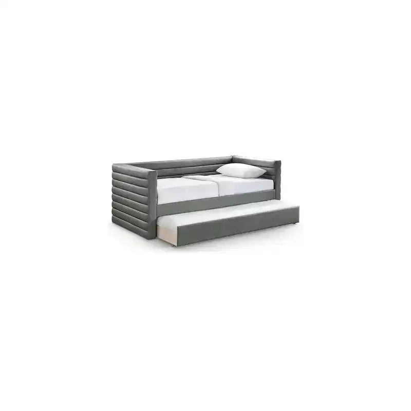 Daybed Gemello in Ecopelle Vegana Beige con Letto Estraibile, 2 Posti Letto