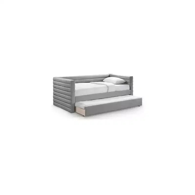 Daybed Gemello in Ecopelle Vegana Beige con Letto Estraibile, 2 Posti Letto