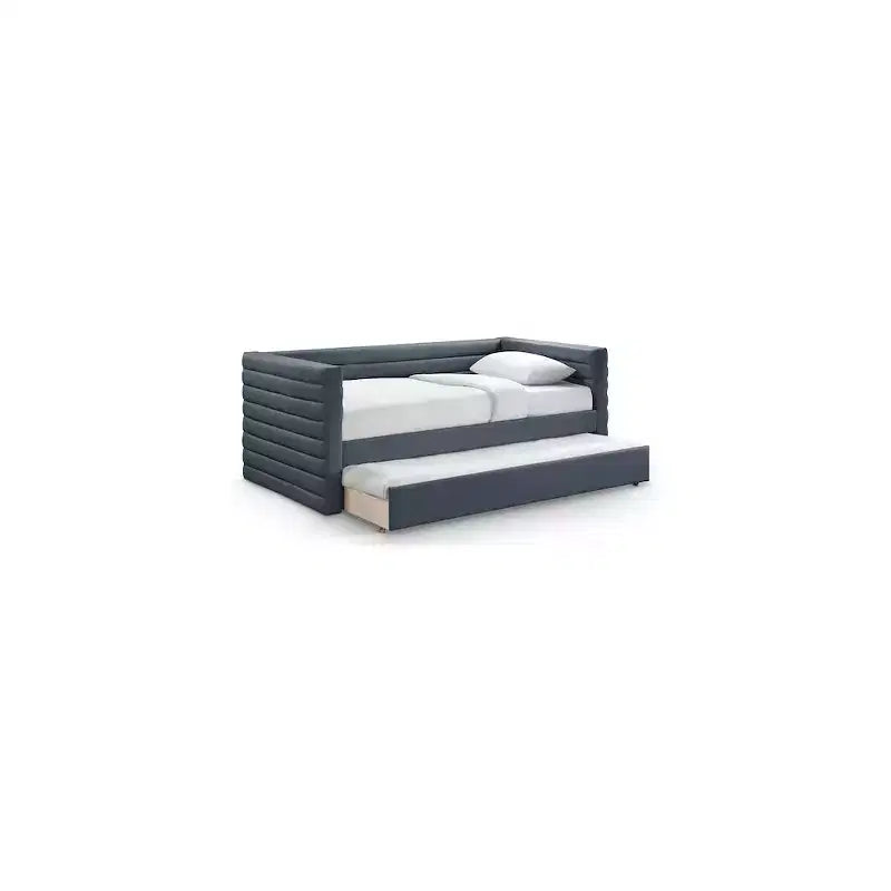 Daybed Gemello in Ecopelle Vegana Beige con Letto Estraibile, 2 Posti Letto