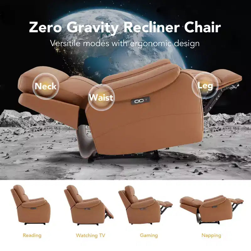 Poltrona reclinabile elettrica a gravità zero in pelle, seduta singola (marrone / grigio / cuoio)