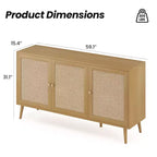 Credenza Buffet Nera / Naturale / Noce, Stile Anta in Rattan