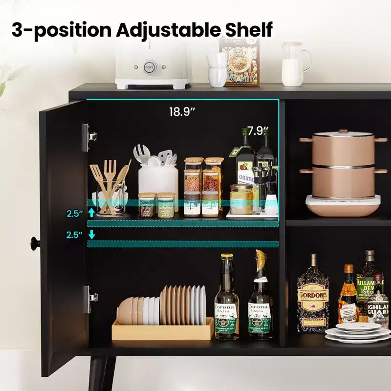 Credenza Buffet Nera / Naturale / Noce, Stile Anta in Rattan
