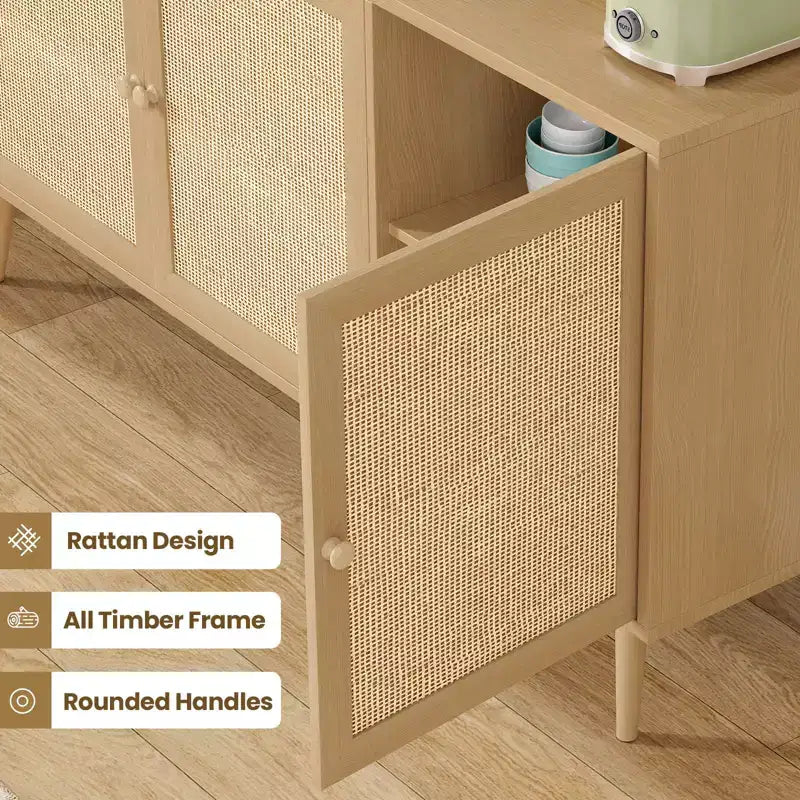 Credenza Buffet Nera / Naturale / Noce, Stile Anta in Rattan