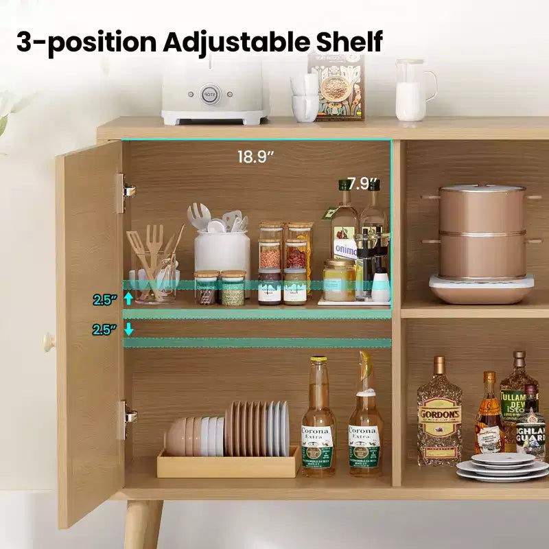 Credenza Buffet Nera / Naturale / Noce, Stile Anta in Rattan