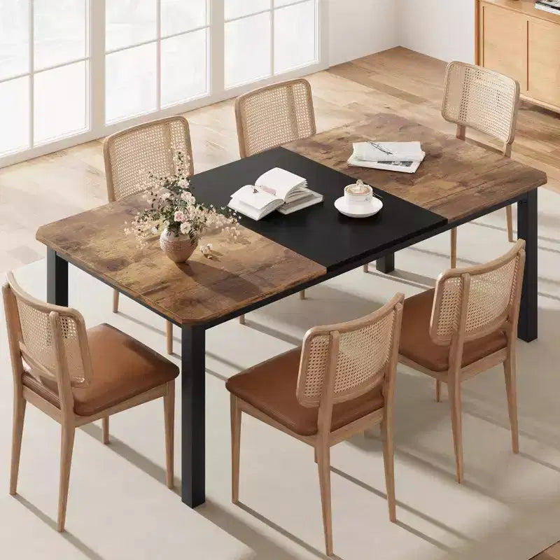 Tavolo da pranzo rettangolare industriale nero/grigio, 6-8 posti