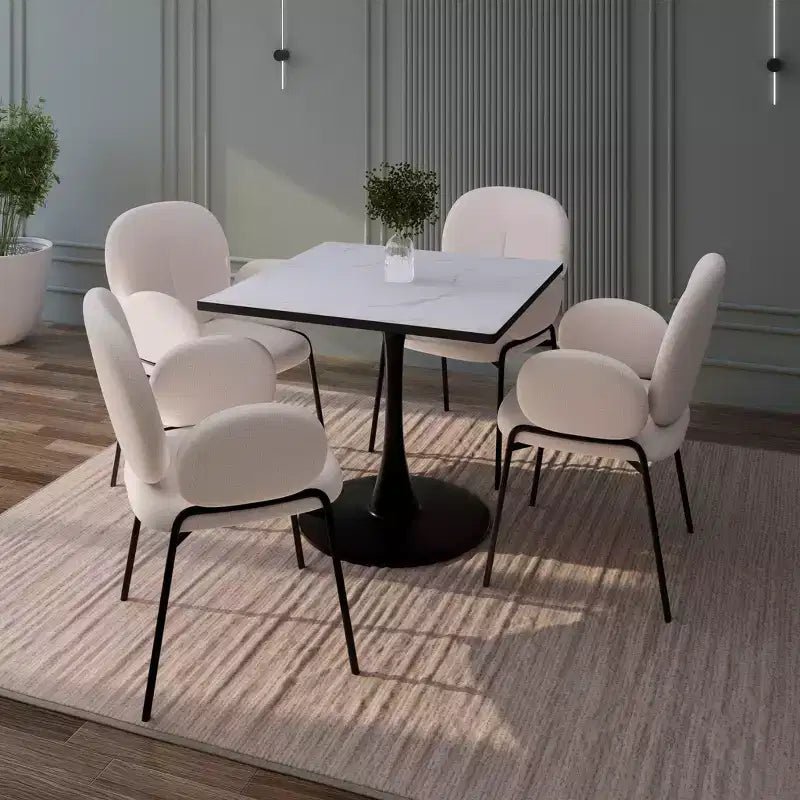 Tavolo da pranzo quadrato bianco e nero, base a piedistallo, 2 posti a sedere