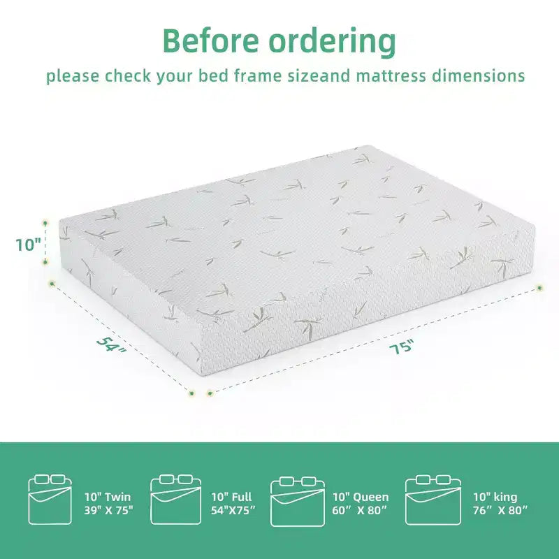 Bianco, arrotolabile, Queen — Materasso in memory foam con gel da 25,4 cm, rigidità media, rivestimento rinfrescante in bambù