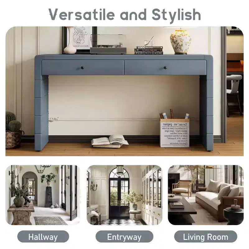Tavolo Consolle da Fattoria da 55" con 2 Cassetti – Nero / Blu / Naturale