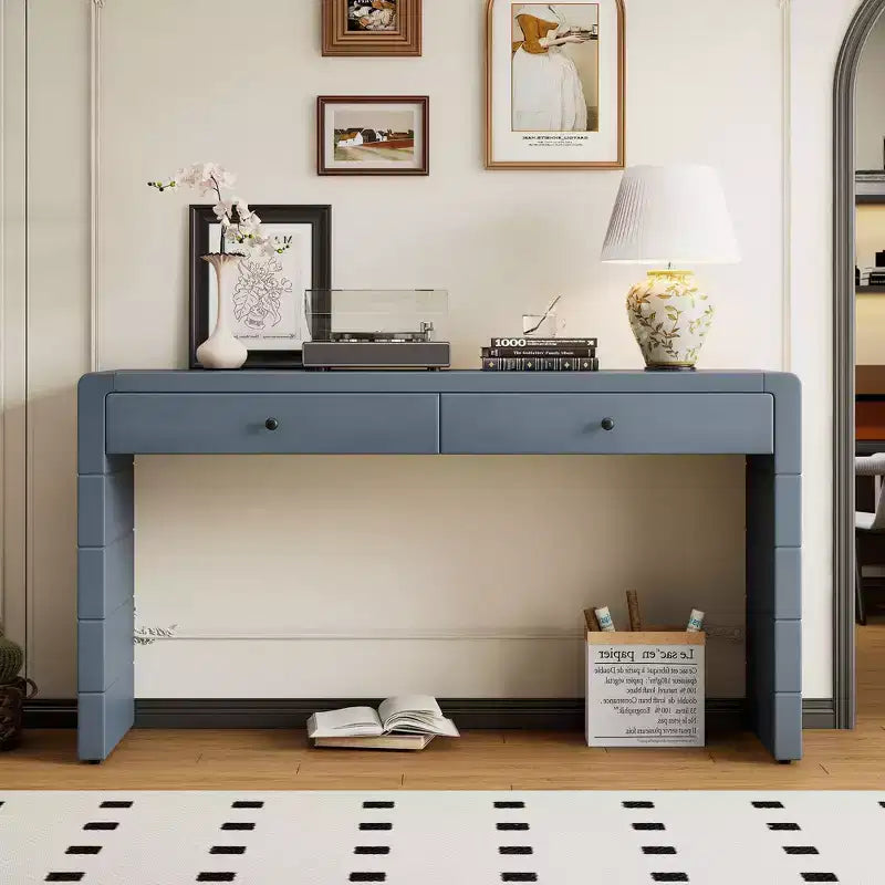 Tavolo Consolle da Fattoria da 55" con 2 Cassetti – Nero / Blu / Naturale