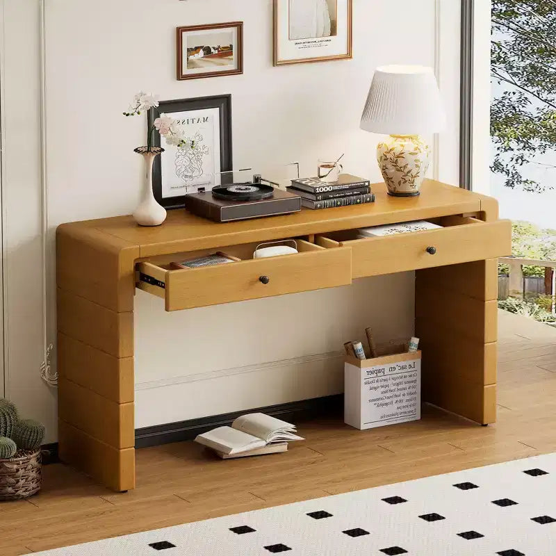 Tavolo Consolle da Fattoria da 55" con 2 Cassetti – Nero / Blu / Naturale