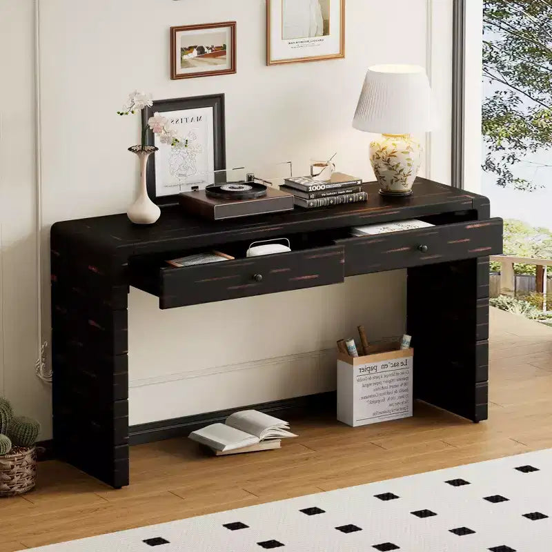 Tavolo Consolle da Fattoria da 55" con 2 Cassetti – Nero / Blu / Naturale