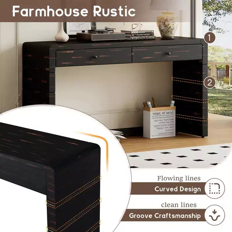 Tavolo Consolle da Fattoria da 55" con 2 Cassetti – Nero / Blu / Naturale