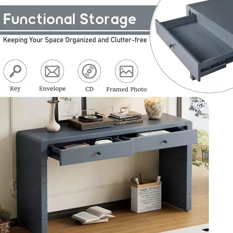 Tavolo Consolle da Fattoria da 55" con 2 Cassetti – Nero / Blu / Naturale
