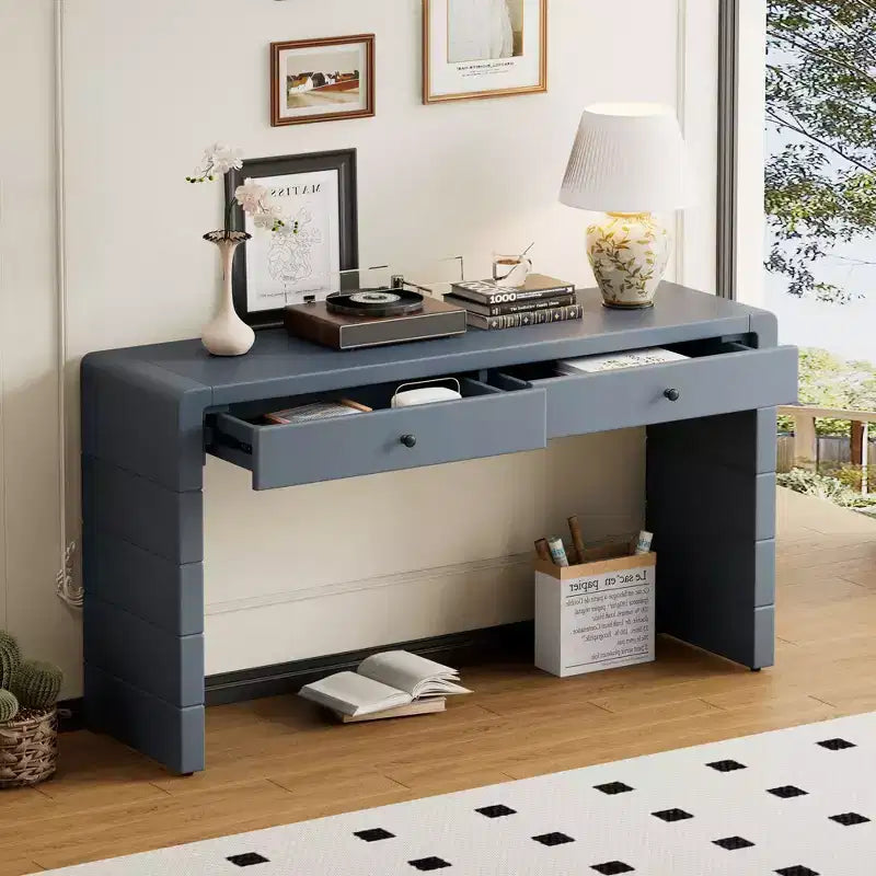 Okak 55IN Farmhouse Console Table with Safety Curved Corner, Entry Table with 2 Drawers, Accent Table for Hallway, Living Room