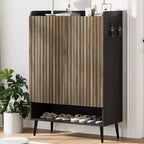 TruAIR Black 6-Tier Shoe Cabinet with 2 Doors - Large Entryway & Living Room Shoe Organizer with Hooks