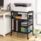 3-Tier Rolling Printer Stand with Storage & Charging Station, Mobile Printer Cart with 4 Outlets & 2 USB Ports, Multi-Level Organizer for Home Office