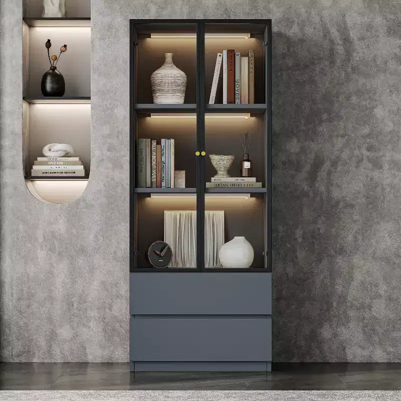 Vetrina espositiva in vetro illuminata grigia/bianca, stile moderno