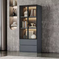 ATJafurn 23.6 Lighted Glass Display Cabinet, Modern Dining Storage China Hutch with 2 Drawers and 3 Shelves for Kitchen Dining Room and Living Room