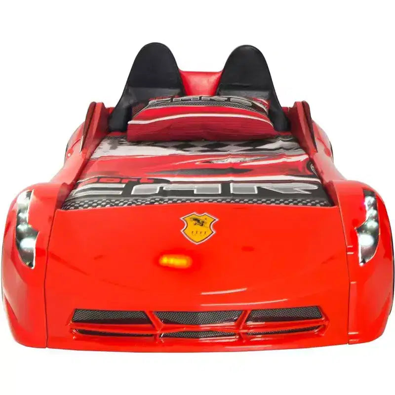 Letto a forma di auto da corsa singolo grigio/rosso/bianco, senza testata, plastica ABS, per 1 bambino