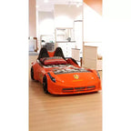 Letto a forma di auto da corsa singolo grigio/rosso/bianco, senza testata, plastica ABS, per 1 bambino