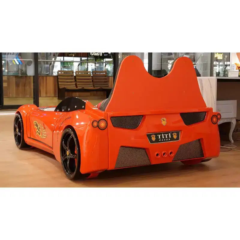 Letto a forma di auto da corsa singolo grigio/rosso/bianco, senza testata, plastica ABS, per 1 bambino