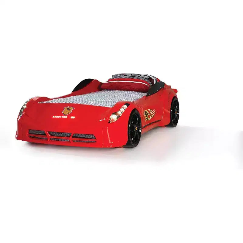 Letto a forma di auto da corsa singolo grigio/rosso/bianco, senza testata, plastica ABS, per 1 bambino
