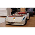 Letto a forma di auto da corsa singolo grigio/rosso/bianco, senza testata, plastica ABS, per 1 bambino
