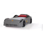 Letto a forma di auto da corsa singolo grigio/rosso/bianco, senza testata, plastica ABS, per 1 bambino