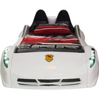 Letto a forma di auto da corsa singolo grigio/rosso/bianco, senza testata, plastica ABS, per 1 bambino