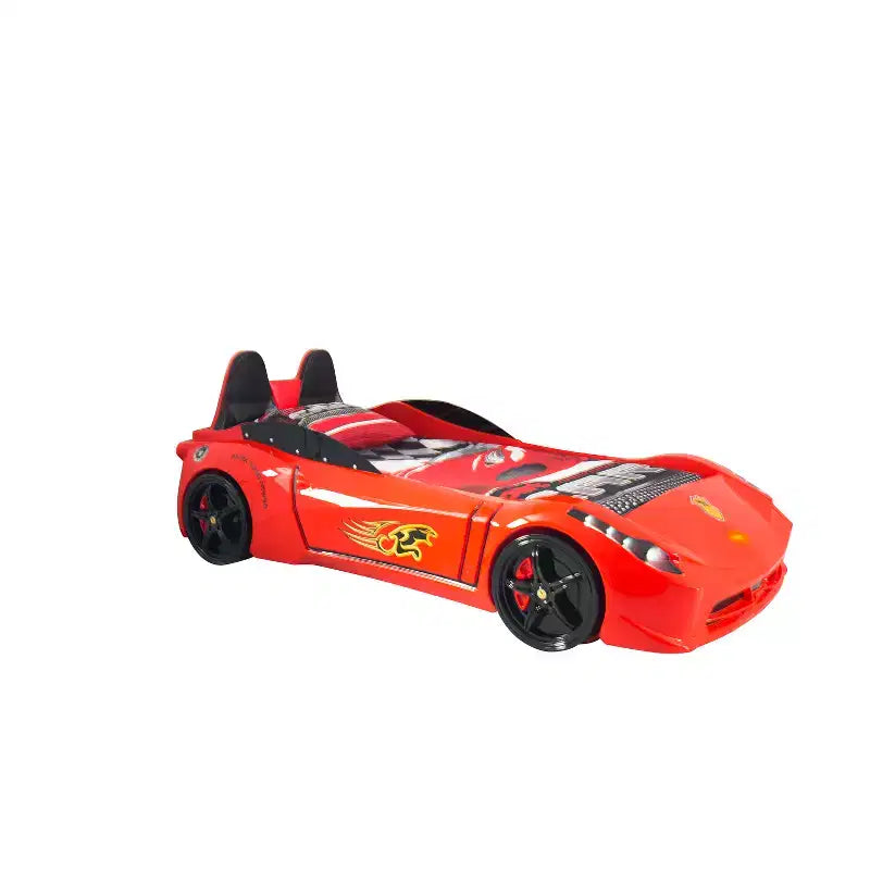 Letto a forma di auto da corsa singolo grigio/rosso/bianco, senza testata, plastica ABS, per 1 bambino