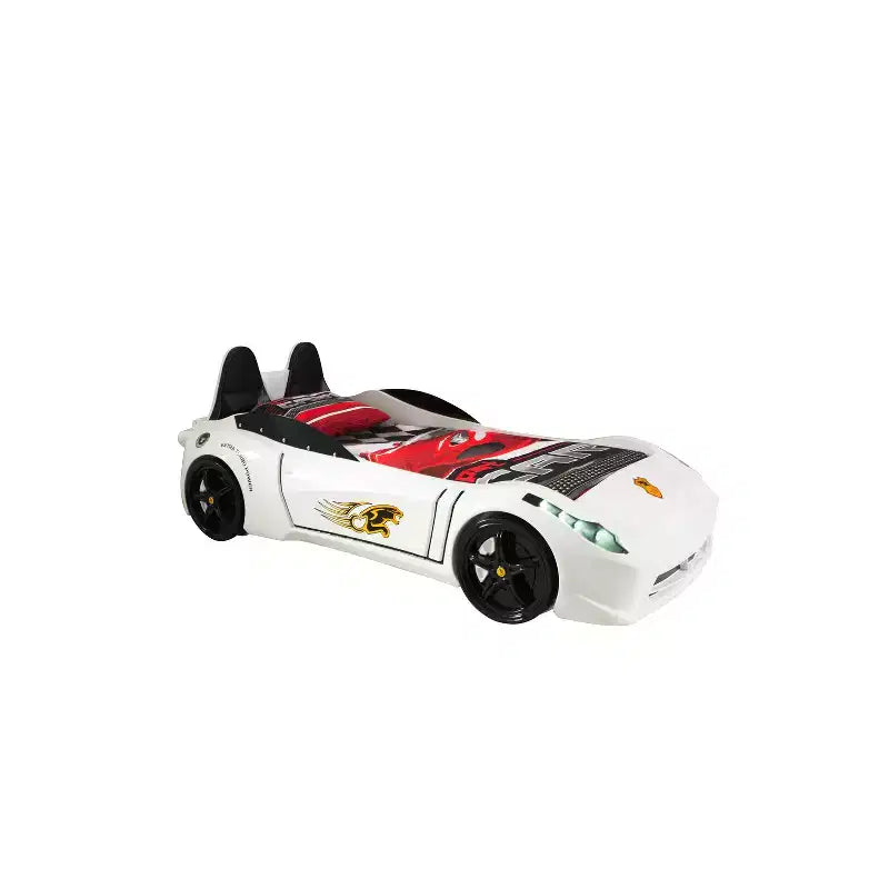 Letto a forma di auto da corsa singolo grigio/rosso/bianco, senza testata, plastica ABS, per 1 bambino