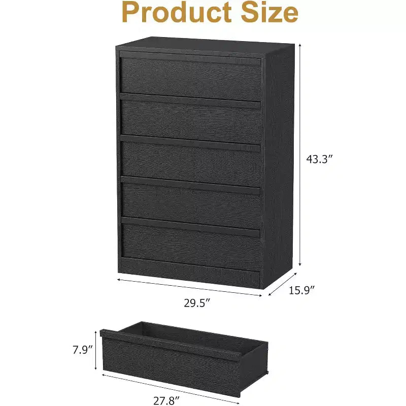 Cassettiera a 5 cassetti in legno marrone, cassettiera portaoggetti per camera da letto e soggiorno per 1 persona