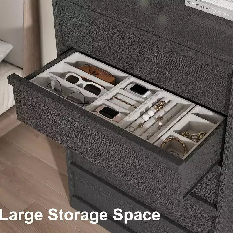 Cassettiera a 5 cassetti in legno marrone, cassettiera portaoggetti per camera da letto e soggiorno per 1 persona
