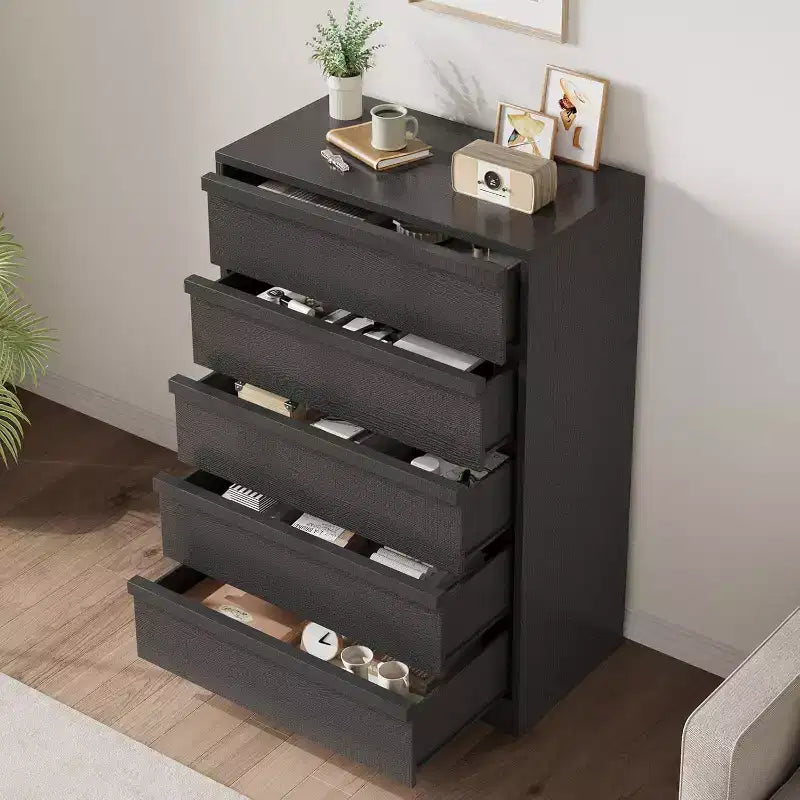 Cassettiera a 5 cassetti in legno marrone, cassettiera portaoggetti per camera da letto e soggiorno per 1 persona