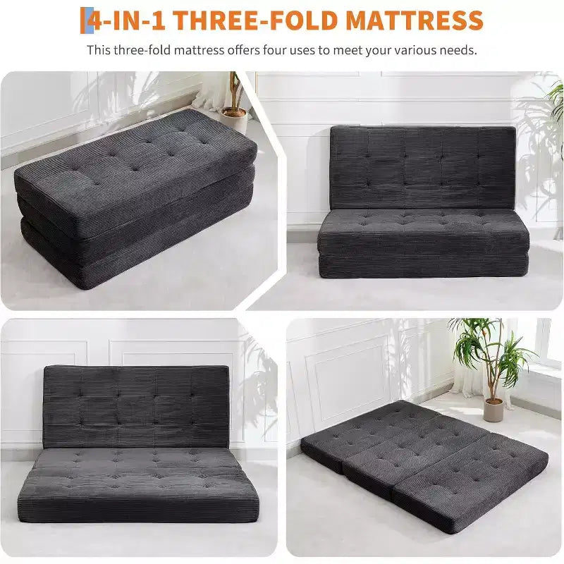 Divano Letto Pieghevole a Tre, Nero/Grigio/Verde, 2 Posti, 99x190 cm