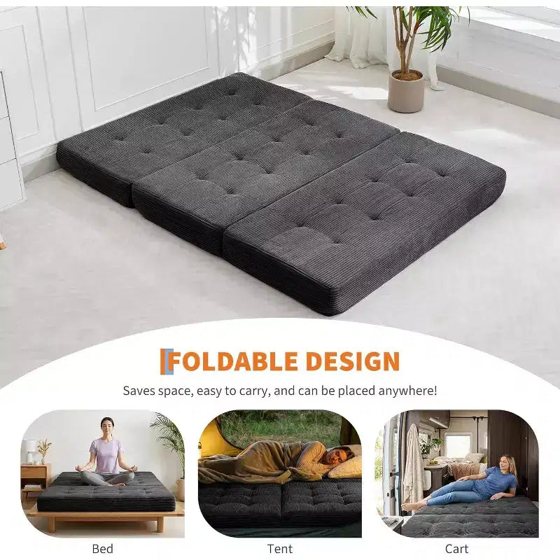 Divano Letto Pieghevole a Tre, Nero/Grigio/Verde, 2 Posti, 99x190 cm