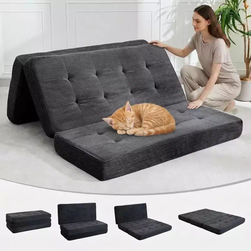 Divano Letto Pieghevole a Tre, Nero/Grigio/Verde, 2 Posti, 99x190 cm