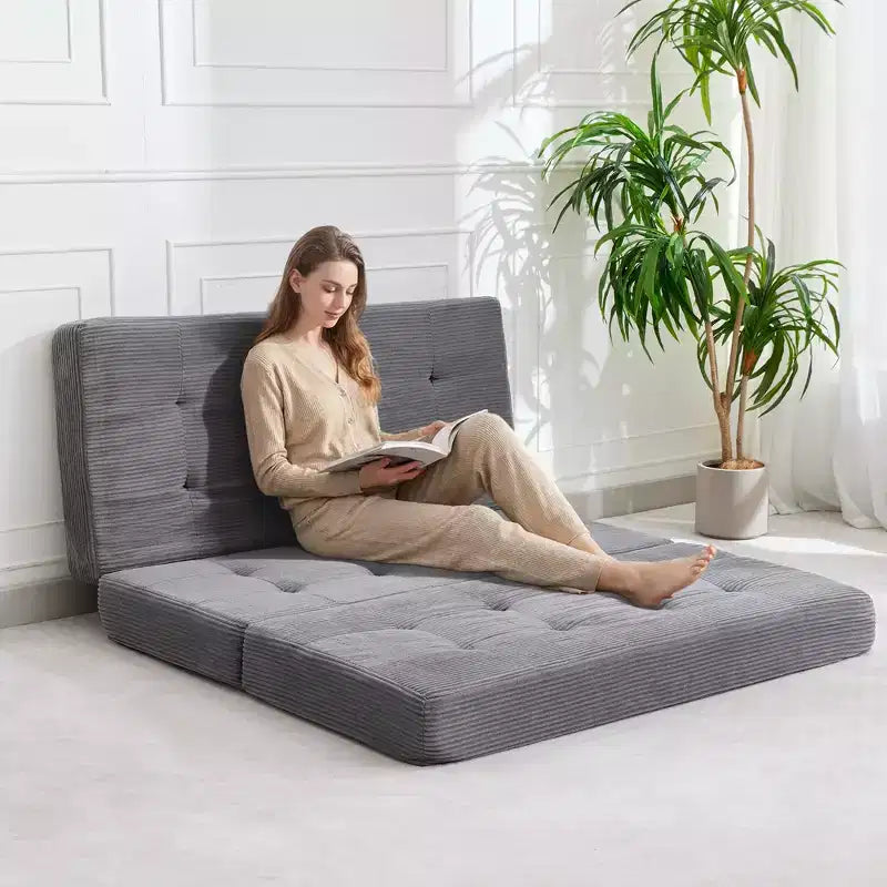 Divano Letto Pieghevole a Tre, Nero/Grigio/Verde, 2 Posti, 99x190 cm