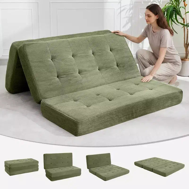Divano Letto Pieghevole a Tre, Nero/Grigio/Verde, 2 Posti, 99x190 cm