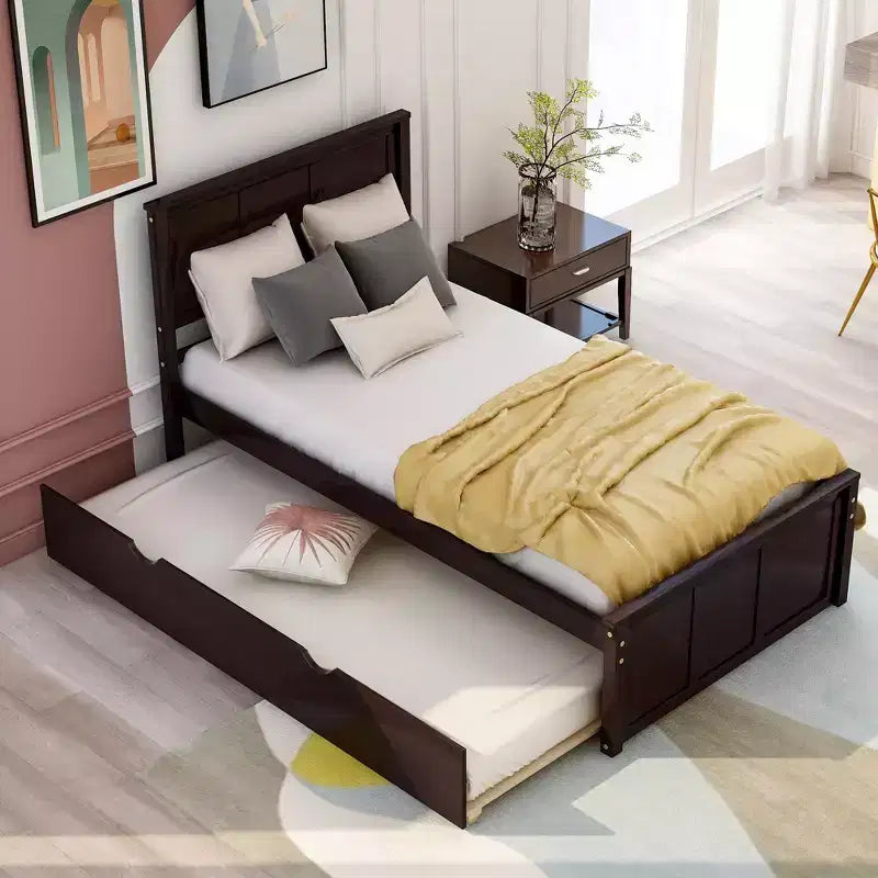 Letto a piattaforma singolo espresso con rotelle, in legno, per 2 persone