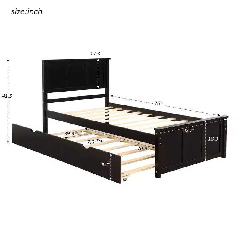 Letto a piattaforma singolo espresso con rotelle, in legno, per 2 persone