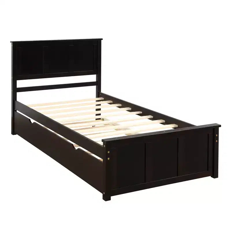 Letto a piattaforma singolo espresso con rotelle, in legno, per 2 persone