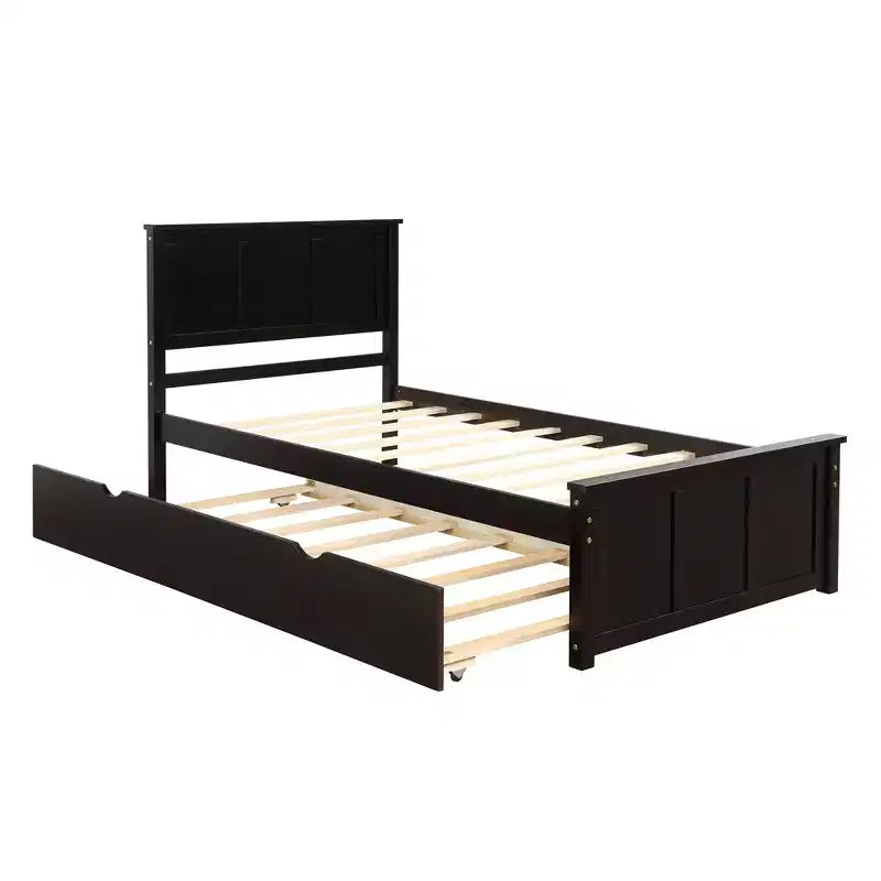 Letto a piattaforma singolo espresso con rotelle, in legno, per 2 persone