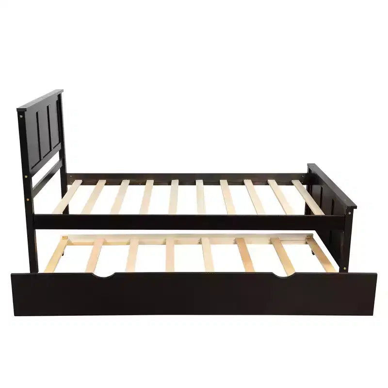 Letto a piattaforma singolo espresso con rotelle, in legno, per 2 persone