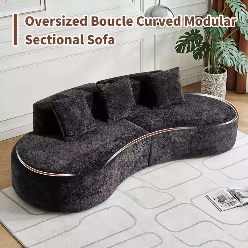 Divano Sezionale Curvo in Velluto, Nero/Blu/Grigio/Arancione/Bianco, 3 Posti