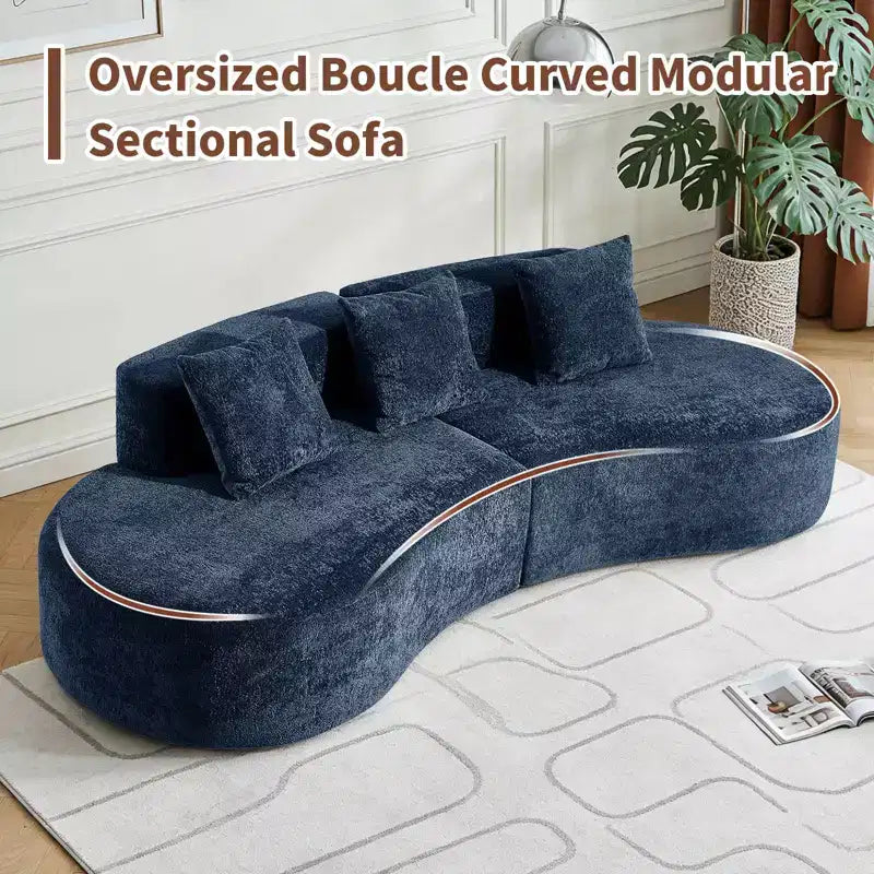 Divano Sezionale Curvo in Velluto, Nero/Blu/Grigio/Arancione/Bianco, 3 Posti