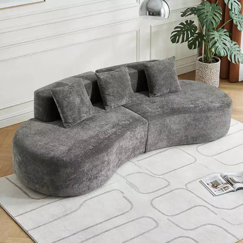Divano Sezionale Curvo in Velluto, Nero/Blu/Grigio/Arancione/Bianco, 3 Posti